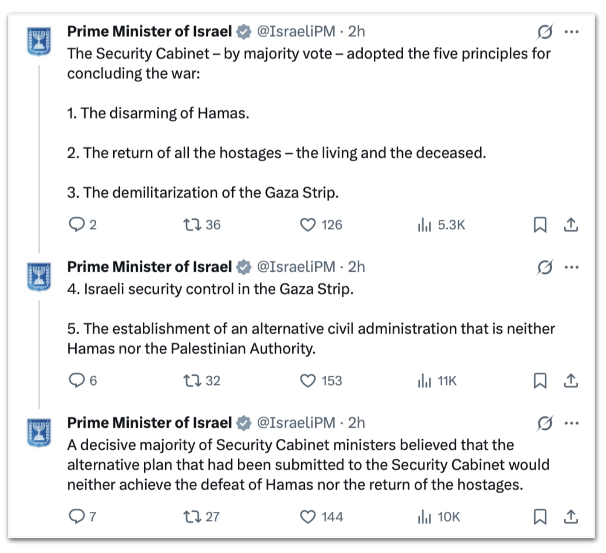 Segunda parte da mensagem do gabinete de Segurança de Israel